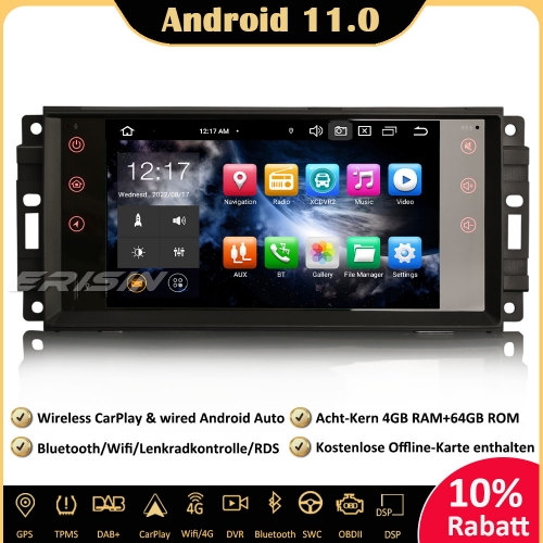 Erisin ES8176J 8-Core Android 11.0 DAB+DSP Car Stereo CarPlay Sat Nav OBD GPS SWC Bluetooth CD For Jeep Compass Chrysler Sebring Dodge