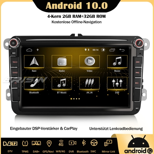 Erisin ES3185V Android 10 Autoradio GPS DSP CarPlay WiFi DAB+ OBD2 DVB-T2 Navi Für VW Golf 5/6 T5 Passat Polo Tiguan Jetta SEAT Skoda