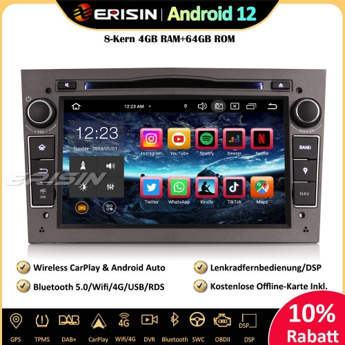 Erisin ES8560PG 8-Core Android 12 Car Stereo Sat Nav CarPlay DAB+ BT5.0 DSP Für Vauxhall Astra Zafira Signum Corsa C/D Meriva Antara
