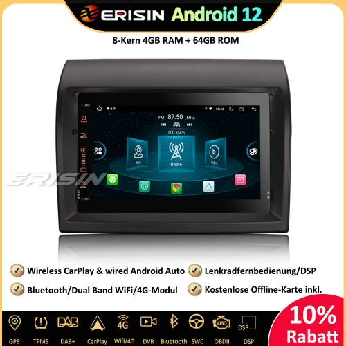 Erisin ES8974D 8-Kern Android 12 Autoradio GPS für Fiat Ducato Citroen Jumper Peugeot Boxer CarPlay WiFi DAB+ Bluetooth OBD2 Navi Android Auto Canbus