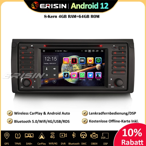 Erisin ES8553B 7 inch 8-Core Android 12 Car Stereo Sat Nav GPS CarPlay DAB+ Canbus Navigation CD Player RDS For BMW X5 E53