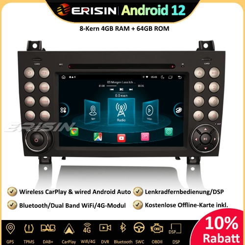 Erisin ES8940S 8-Kern Android 12.0 Autoradio GPS CarPlay WiFi DAB+ OBD2 CD Navi Android Auto DTV Für Mercedes Benz SLK Klasse R171 W171