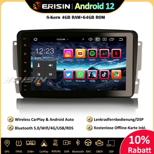 Erisin ES8587C 8" Android 12 Car Stereo GPS Navigation Für Mercedes C/CLK/G Class W203 W209 W463 Viano Vito W639 CarPlay DAB+ OBD2 Wifi