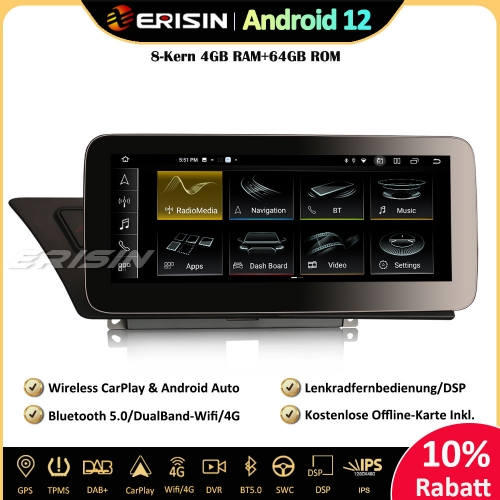 Erisin ES3874HL 10,25 Android 12 Autoradio GPS Navigation DSP Wifi OEM MMI  Canbus CarPlay Für Audi A4/A5/B8/S4/S5