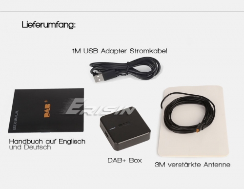 Erisin ES354 DAB Plus Radio Adapter Digital Radio Tuner Box mit MCX Antenne  Verstärker DAB Antenne für Android 9.0/10.0/11.0 oder höher Autoradio USB