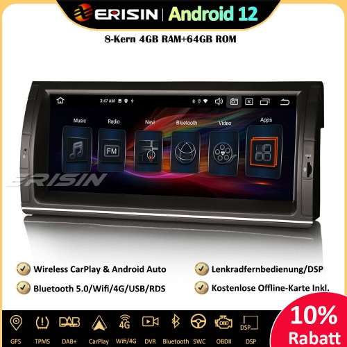 Erisin ES8505B 10,25 Zoll Android 12 Autoradio GPS CarPlay Android Auto DAB+ Navi RDS Canbus OBD2 8-Kern Für BMW X5 E53