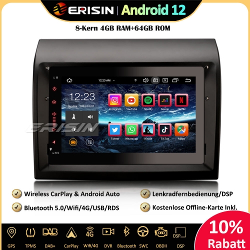 Erisin ES8570D 7 Inch Android 12 Autoradio GPS Navigation For Fiat Ducato Peugeot Boxer Citroen Jumper CarPlay Android Auto DAB+ Wifi DSP RDS