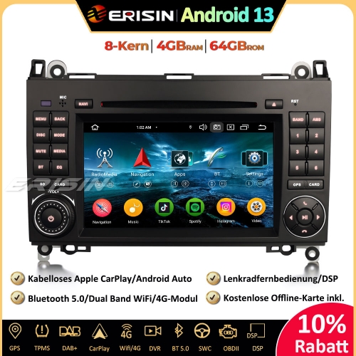 Erisin ES6772B 7" Android 13 Autoradio GPS Navigation For Mercedes A/B Class W169 W245 Sprinter Viano VW Crafter CarPlay Android Auto DAB+ CD DVD