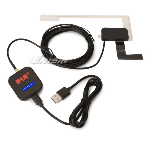 Erisin ES384 DAB Plus Radio Adapter Digital Radio Tuner Box mit MCX Antenne Verstärker DAB Antenne für Android Autoradio USB-Anschluss