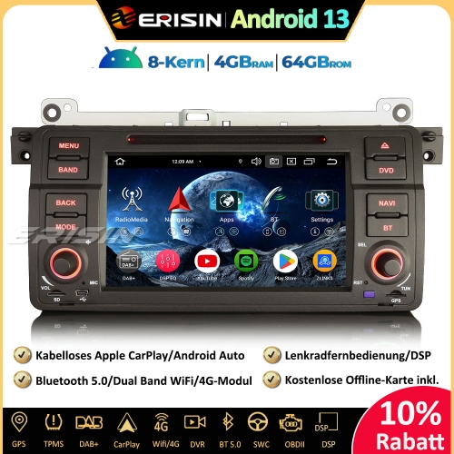 Erisin ES6746B 7 Zoll Android 13 Autoradio GPS Navigation Für BMW 3er E46 M3 Rover 75 MG ZT CarPlay Android Auto DAB+ Canbus OBD RDS FM Lenkradsteueru