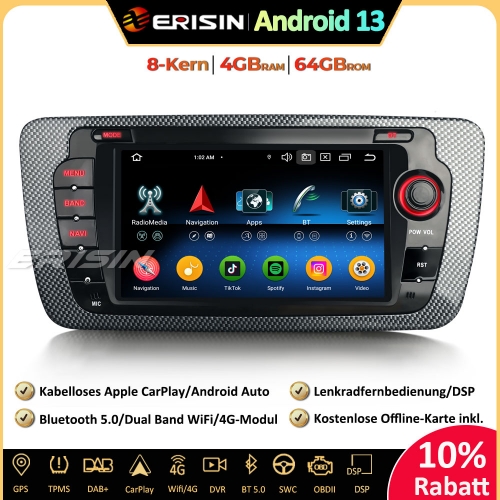 Erisin ES6722S 7 Zoll Android 13 Autoradio GPS Navigation Für Seat IBIZA CarPlay Android Auto DAB+ Canbus OBD RDS FM Lenkradsteuerung