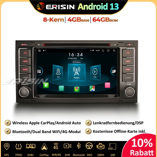 Erisin ES8906T 8-Kern Android 13 Autoradio GPS Navi CarPlay DAB+ Android Auto OPS BT5.0 DSP Canbus Für VW T5 Multivan Touareg