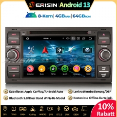 Erisin ES6766F 7 Zoll Android 13 Autoradio GPS Navigation CD DVD Für Ford Focus S/C-Max Fiesta Transit CarPlay Android Auto DAB+ OBD