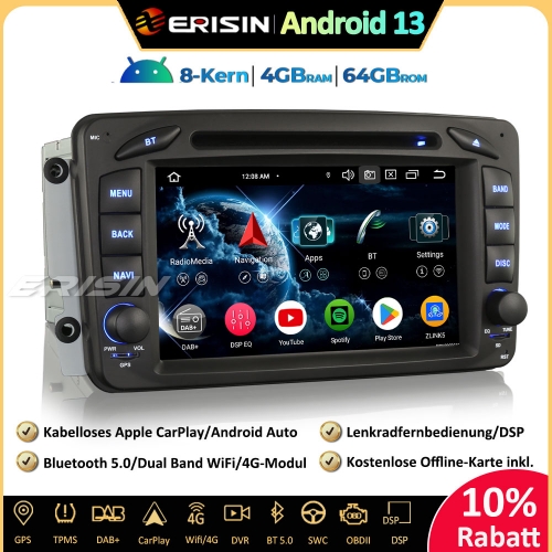 Erisin ES6763C 7 Inch Android 13 Autoradio GPS Navigation For Mercedes C/CLK/G Klasse W203 W209 Viano Vito W463 CarPlay Android Auto DAB+ Canbus OBD R