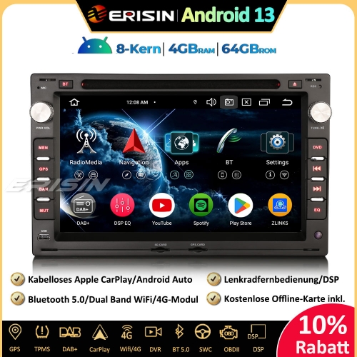 Erisin ES6709V 7 Zoll Android 13 Autoradio GPS Navigation CD DVD Für VW Passat Golf 4 T5 SKODA Superb SEAT Ibiza CarPlay Android Auto DAB+ Canbus OBD 