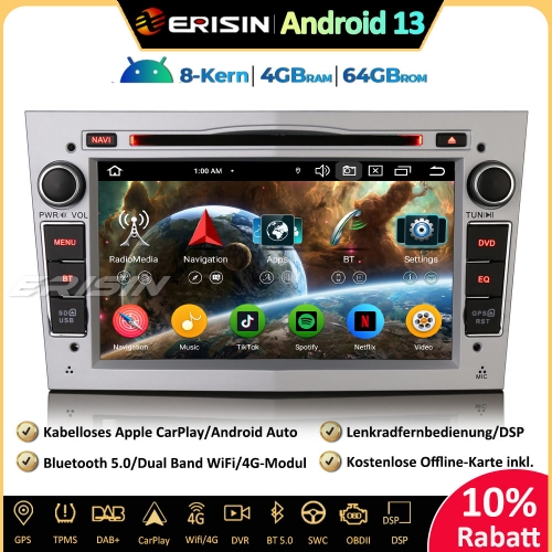 Erisin ES6760PS 7 Zoll Android 13 Autoradio GPS Navigation CD DVD Für Opel Astra H Corsa C/D Signum Meriva Zafira CarPlay Android Auto DAB+