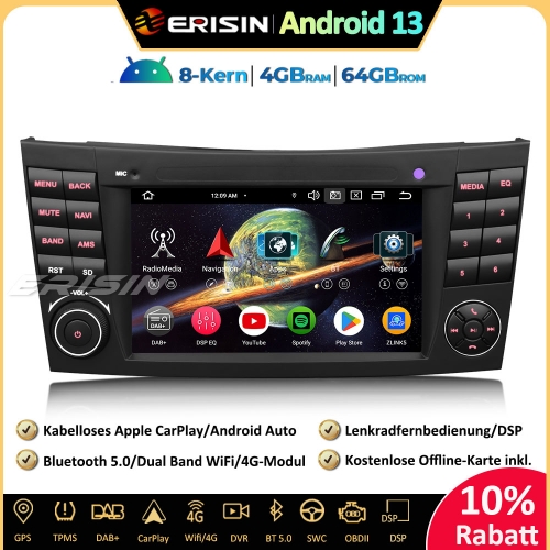 Erisin ES5781E 7 Zoll Android 13 Autoradio GPS Navigation Für Mercedes E/CLS Klasse W211 W219 CarPlay Android Auto DAB+ Canbus OBD RDS FM Lenkradsteue