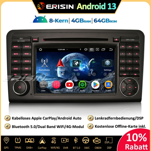 Erisin ES6783L 7 Inch Android 13 Autoradio GPS Navigation For Mercedes ML/GL Class W164 X164 CarPlay Android Auto DAB+ Canbus OBD RDS FM Head Unit Ste