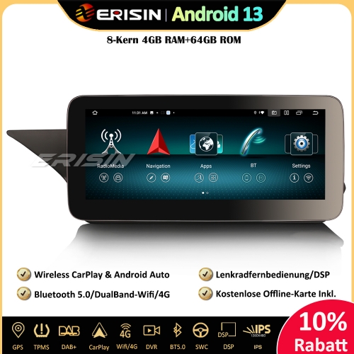 Erisin ES38E40L 10,25" 8-Kern Android 13 Autoradio Bluetooth GPS Navigation DSP Wifi Canbus CarPlay Für Mercedes E Klasse W212 S212 NTG4.0