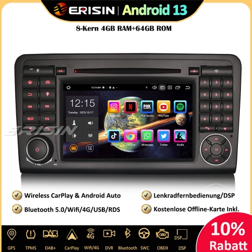 Erisin ES8583L  7 inch 8-Core Android 13 Car Stereo GPS CarPlay DAB+ Navigation OBD2 Wifi Canbus For Mercedes Benz ML/GL-Class W164 X164