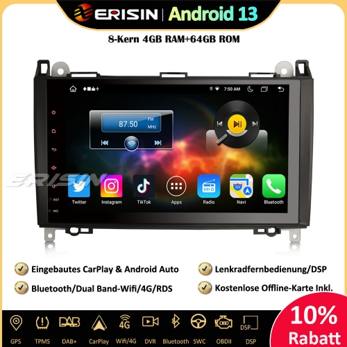 Erisin ES8890B 9" Android 13 Autoradio GPS Navigation For Mercedes A/B Class W169 W245 Sprinter Viano VW Crafter CarPlay Android Auto DAB+ Canbus