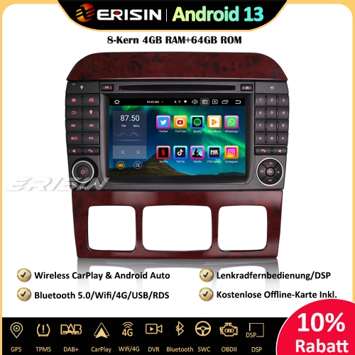 Erisin ES8582S 7 Zoll 8-Kern Android 13 Autoradio GPS CarPlay DAB+ Canbus Navigation CD Player RDS Navi Für Mercedes S/CL Klasse W220 W215