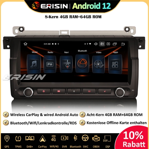 Erisin ES8746B 8-Core Android 12.0 Car Stereo DAB+ GPS DSP CarPlay Bluetooth OBD SWC DTV Sat Nav For BMW 3 Series 3er E46 318 320 325 M3 Rover 75 MG Z