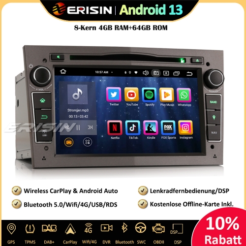 Erisin ES8560PG 7 Zoll Android 13 Autoradio GPS Navigation CD DVD Für Opel Astra Zafira Signum Corsa C/D Meriva Antara CarPlay Android Auto DAB+