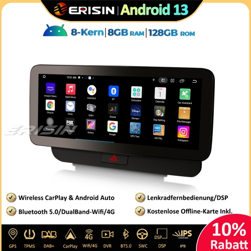 Erisin ES4675HL 12.3" Android 13 Autoradio GPS Navigation Für Audi Q5 2009-2016 Hochkonfiguration Unterstützt  CarPlay Android Auto DAB+ Canbus