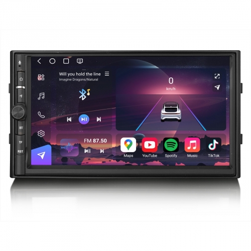 Erisin ES9036U Universal 7 Zoll 8-Kern 8GB RAM+128GB ROM Android 14 Autoradio GPS Navigation Kabelloses CarPlay Android Auto DSP IPS Touchscreen Wifi 