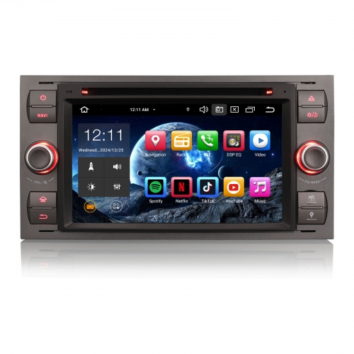 Erisin ES8566FG 7 Zoll 8-Kern Android 14 Autoradio GPS CarPlay DAB+ Navigation CD Player RDS Für Ford C/S-Max Fiesta Galaxy Mondeo Focus