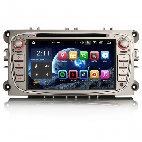 Erisin ES8509F 8-Kern Android 14 Autoradio Bluetooth 5.0 GPS Navi CarPlay DAB+ DSP RDS FM DVD Für Ford Mondeo Focus S/C-Max Galaxy