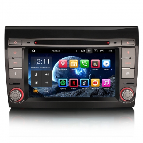 Erisin ES8571F 7 Zoll 8-Kern Android 14 Autoradio mit GPS Navigation Für FIAT BRAVO Unterstützt Wireless CarPlay DAB+ OBD2 Wifi Canbus