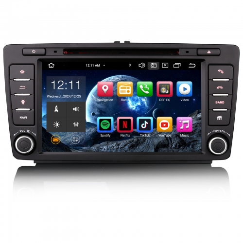 Erisin ES8526S 8 Zoll 8-Kern Android 14 Autoradio GPS CarPlay DAB+ Navigation CD Player RDS Navi Für Skoda Octavia Yeti Rapid Roomster Superb
