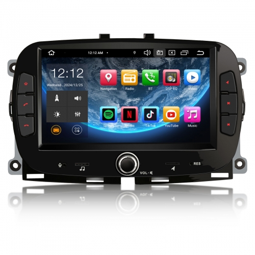 Erisin ES8551F 7 Zoll 8-Kern Android 14 Autoradio mit GPS Navigation Für Fiat 500 500C 500S 500E 500 Hybrid Wireless CarPlay DAB+ OBD2 Wifi Canbus SWC
