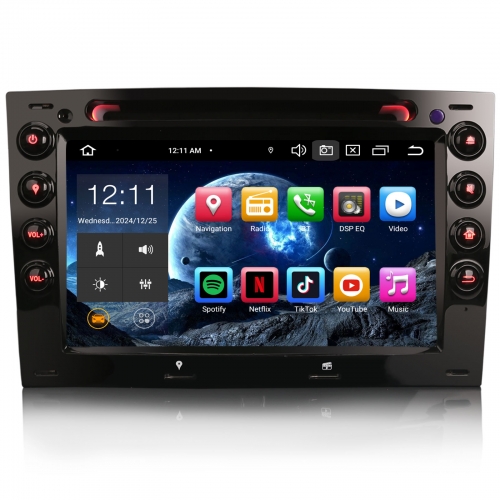 Erisin ES8513M 7 Zoll 8-Kern Android 14 Autoradio GPS CarPlay Android Auto DAB+ Navigation RDS OBD2 DSP SWC CD DVD Wifi Für Renault Megane 2