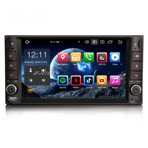 Erisin ES8512C 7 Zoll 8-Kern 4GB+64GB Android 14 Autoradio mit GPS Navigation Für Toyota Corolla RAV4 Vios Hilux Unterstützt Wireless CarPlay DAB+ OBD