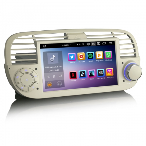 Erisin ES8550FW 7 Zoll 8-Kern Android 14 Autoradio mit GPS Navigation Für Fiat 500/500C/500S/500E Unterstützt Wireless CarPlay DAB+ OBD2 Wifi Canbus