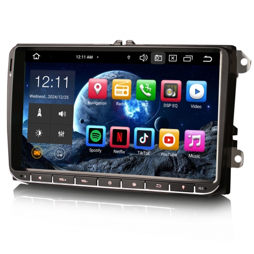 Erisin ES8552V 9 Zoll 8-Kern Android 14 Autoradio GPS Navi CarPlay DAB+ Android Auto OPS DSP Für VW Crafter Polo Amarok Caddy T6 Skoda Yeti