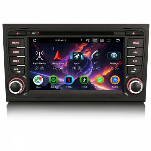 Erisin ES6574A 7 Zoll Android 14 Autoradio GPS Navigation Für Audi A4 S4 RS4 Seat Exeo CarPlay Android Auto CD DVD DAB+ Canbus FM Lenkradsteuerung