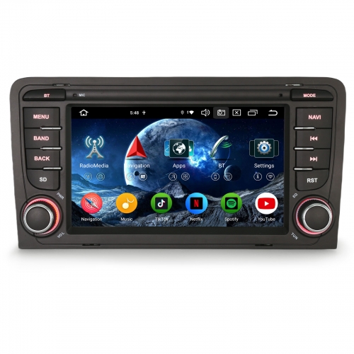 Erisin ES5573A 7 Zoll Android 16 Autoradio Bluetooth GPS Navi für Audi A3 S3 RS3 RNSE-PU Wireless CarPlay Android Auto DAB+ RDS Touchscreen Canbus