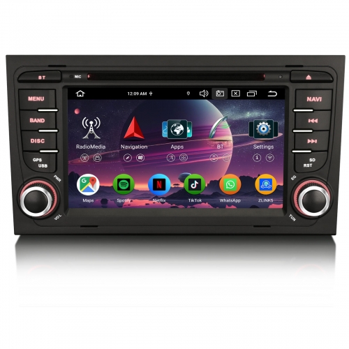 Erisin ES6574A 7 Zoll Android 14 Autoradio GPS Navigation Für Audi A4 S4 RS4 Seat Exeo CarPlay Android Auto CD DVD DAB+ Canbus FM Lenkradsteuerung