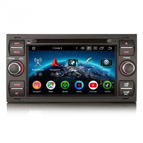 Erisin ES9166FB 8-Kern 8GB+128GB Android 16 Autoradio CarPlay GPS Navi für Ford Fiesta Focus Kuga Transit C-Max S-Max Galaxy Android Auto DAB+ RDS FM