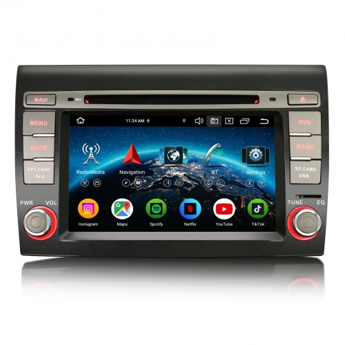 Erisin ES9171F 7 Zoll 8-Kern 8GB+128GB Android 16 Autoradio CarPlay GPS Navigation für Fiat Bravo 2007-2014 Android Auto DVD CD Player DAB+ Wifi 4G