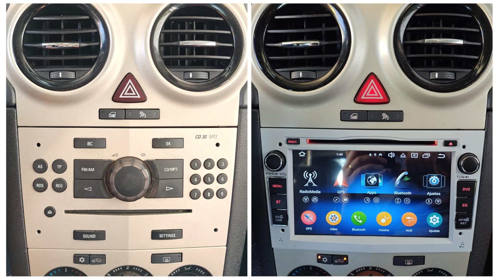 Erisin 8-Core 4GB+64GB Android 14 Autoradio GPS Navigatore per Opel Corsa C/D Meriva Zafira Antara Astra H Vectra 7 Pollici Schermo Supporto CarPlay Android Auto WiFi 4G Bluetooth DSP DAB+ RDS FM