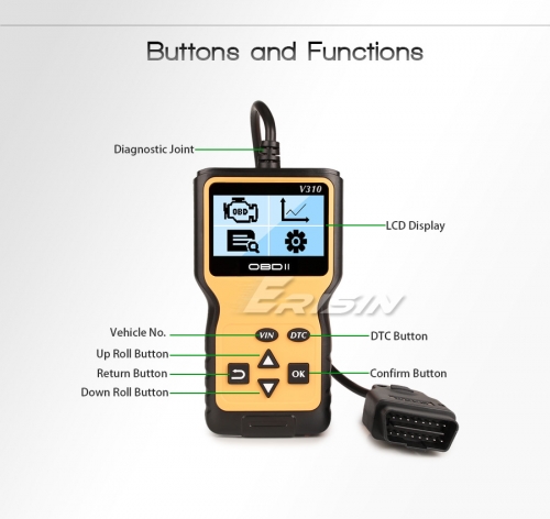 Erisin ES390 Handheld OBD 2 Scanner EOBD CAN Car Diagnostic Tool Fault Check LCD VIN DTC      