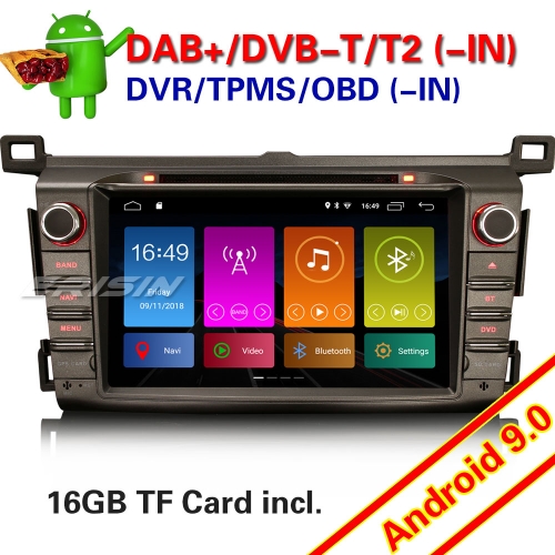 Erisin ES2934R Android 9.0 Toyota RAV4 2013-2015 Car Stereo DVD DAB CarPlay 4G TPMS DVR 8“ DSP Navi DVR TPMS DVR OBDII Mirror Link Bluetooth Split 4G