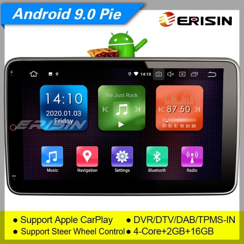 Erisin ES1123U CarPlay TNT Android 9.0 Autoradio Double 2 Din Antivol IPS  Screen GPS DAB+ TPMS 4G DVR 10.1 SWC OBDII Mirror Link Bluetooth 5.0,Double  2 Din