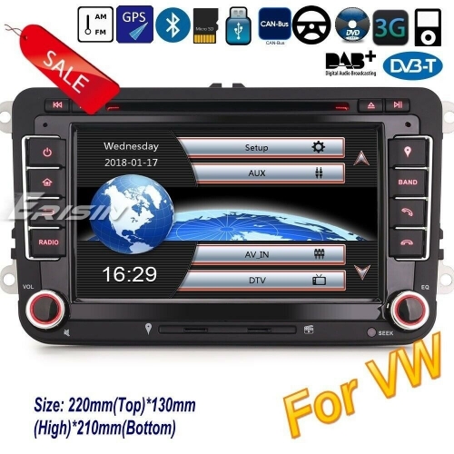 Erisin Autoradio ES7148V 7in Stereo Navigation GPS DAB+ DVD TNT For VW Golf 5 6 Passat Tiguan Polo Sharan Jetta Seat Skoda Bluetooth SWC