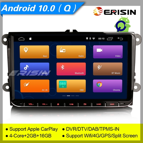 Erisin ES3001V GPS SWC Android 109.0 Autoradio For VW Seat Golf T5 Superb Leon Altea DAB+CarPlay OBD II DVR TPMS  4G Split Screen Mirror Link